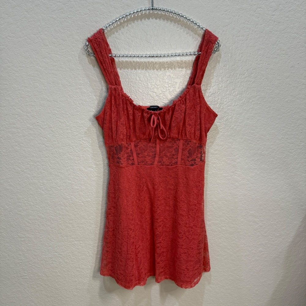 NEW Forever 21 Pink Floral Lace Corset Milkmaid‎ Babydoll Tunic Top Fairy Y2K L